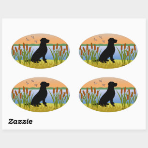 Black Labrador Bird Dog Sunset Ovale Sticker