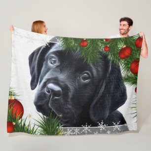 Black Labrador Christmas Fleece Deken