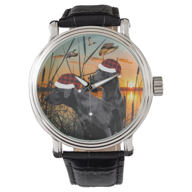Black Labrador Christmas Horloge (Voorkant)