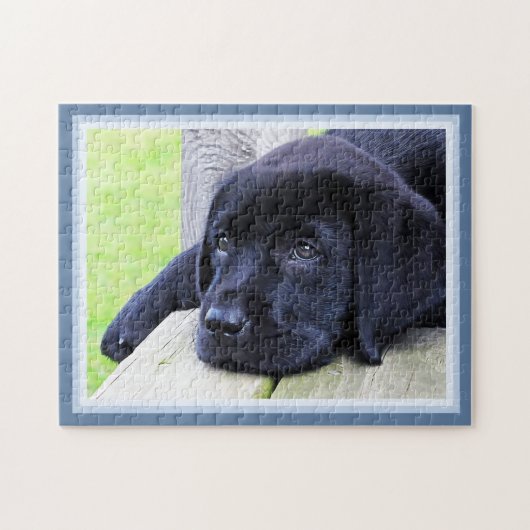 Black Labrador Cute Puppy Dog 11 x 14 Hondenliefhe Legpuzzel (Horizontaal)