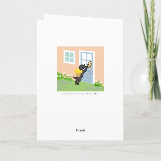 Black Labrador Daffodils Spring Bedankt Kaart (Achterkant)