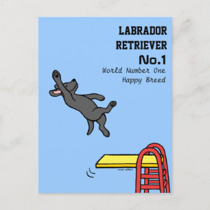 Black Labrador Diving Cartoon Briefkaart