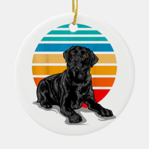 Black Labrador dog sunset  retro style blac Keramisch Ornament