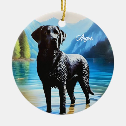 Black Labrador en Lake Keramisch Ornament (Voorkant)
