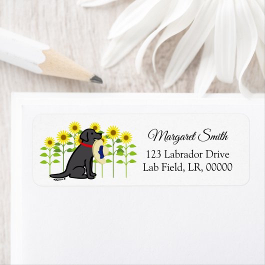 Black Labrador en Sunflower Summer Etiket (Insitu)