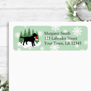 Black Labrador Evergreen Sneeuwvlokken Retouradres Etiket