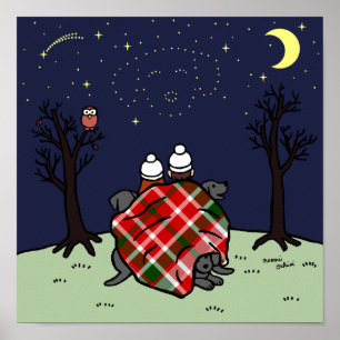Black Labrador Family en Starry Sky Poster