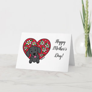 Black Labrador Floral Heart Moederdag Kaart