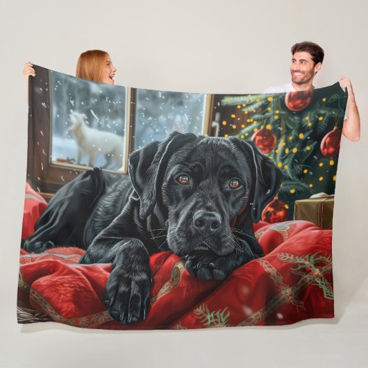 Black Labrador Hond Kerstfeest Fleece Deken (In situ)