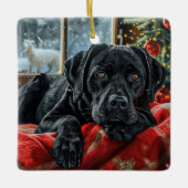 Black Labrador Hond Kerstfeest Keramisch Ornament (Voorkant)
