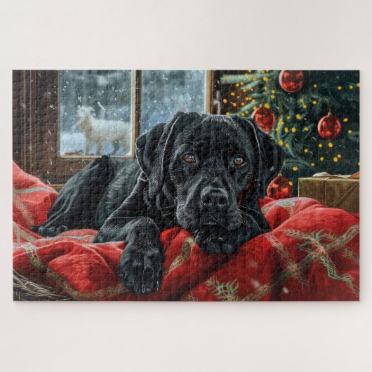 Black Labrador Hond Kerstfeest Legpuzzel (Horizontaal)