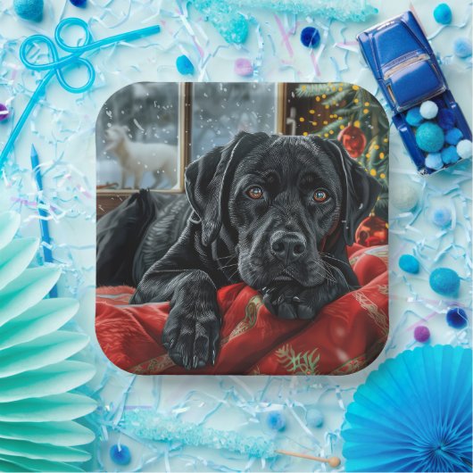 Black Labrador Hond Kerstfeest Papieren Bordje (Feest)