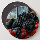 Black Labrador Hond Kerstfeest Ronde Button 6,0 Cm (Voorkant /achterkant)