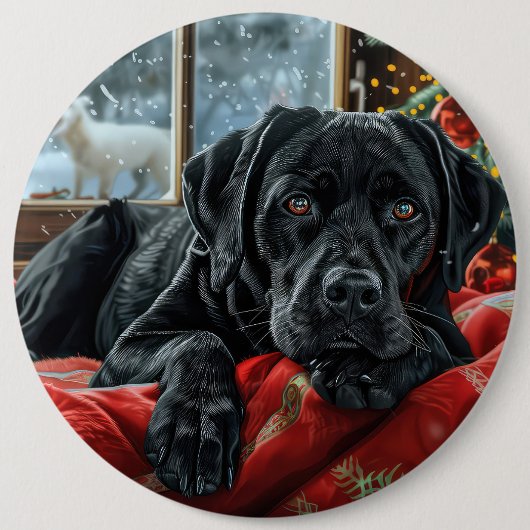 Black Labrador Hond Kerstfeest Ronde Button 6,0 Cm (Voorkant)