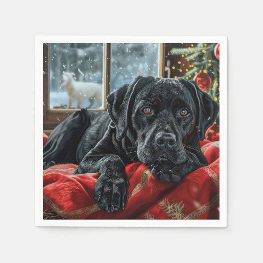 Black Labrador Hond Kerstfeest Servet (Voorkant)