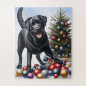 Black Labrador Hondenkerstboom Kerstmis Legpuzzel (Verticaal)