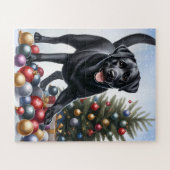 Black Labrador Hondenkerstboom Kerstmis Legpuzzel (Horizontaal)