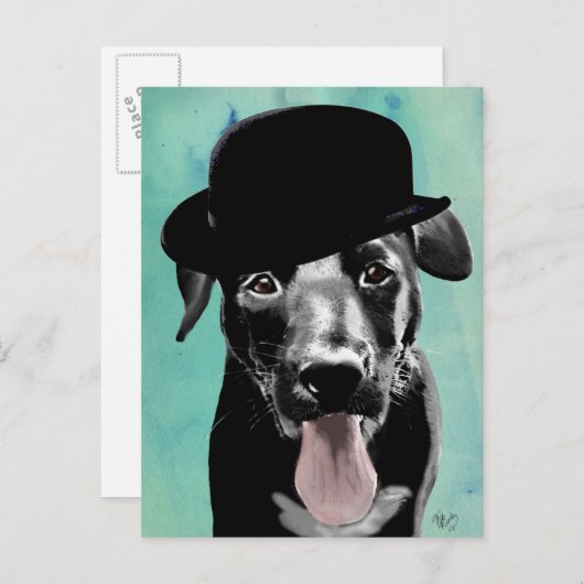 Black Labrador in Bowler Pet Briefkaart (Voorkant / Achterkant)