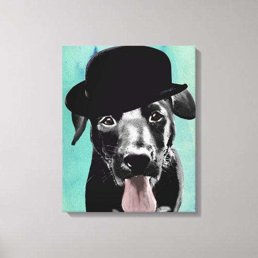 Black Labrador in Bowler Pet Canvas Afdruk (Voorkant)