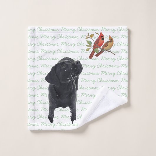 Black Labrador Joyeux Noël Cardinaux mignons Chien (Gant de toilette)