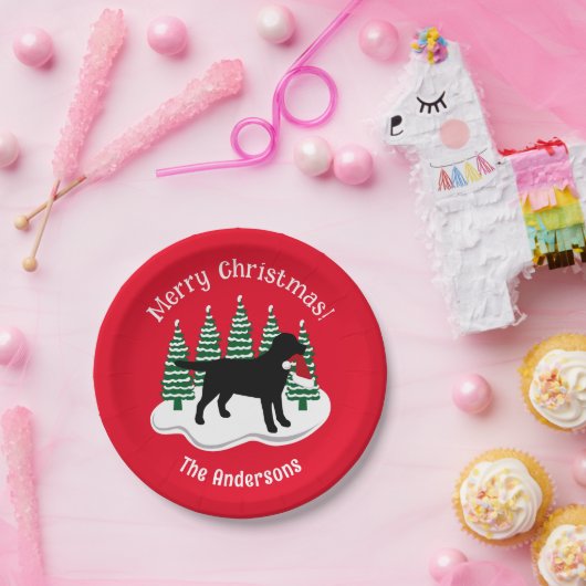 Black Labrador-kerstEvergreen Papieren Bordje (Feest)