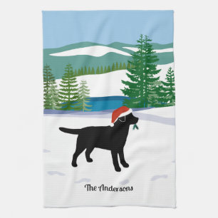 Black Labrador KerstEvergreen Santa Hat Theedoek