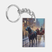 Black Labrador Kerstfeest Seizoen Sleutelhanger (Voorkant Links)