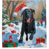 Black Labrador Kerstfeest Sneeuwscène Douchegordijn (Voorkant)