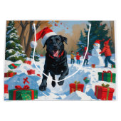 Black Labrador Kerstfeest Sneeuwscène Groot Cadeauzakje (Voorkant)