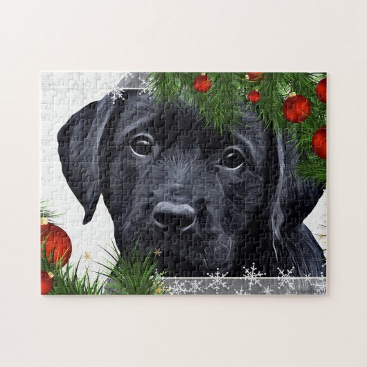 Black Labrador kerstpauppy Dog Legpuzzel (Horizontaal)