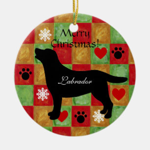 Black Labrador Outline Mosaic and Hearts Keramisch Ornament