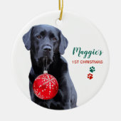 Black Labrador Personalized Cute Dog Kerstmis Keramisch Ornament (Voorkant)