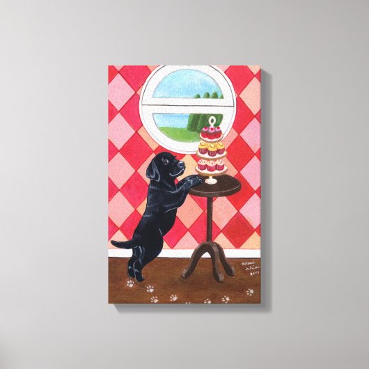 Black Labrador Puppy and Cupcakes Artwork Canvas Afdruk (Voorkant)