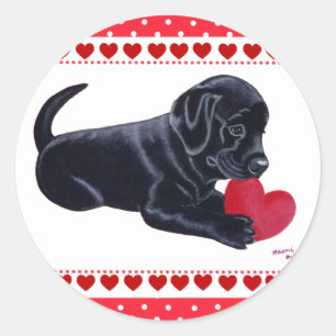 Black Labrador Puppy and Heart Ronde Sticker