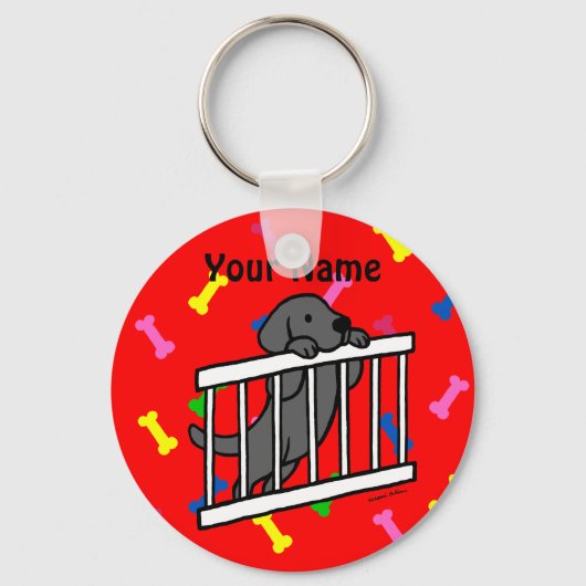 Black Labrador Puppy Cartoon Sleutelhanger (Voorkant)