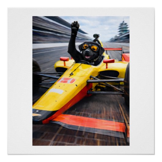 Black Labrador Puppy IndyCar Victory Lap Poster |  (Devant)