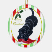 Black Labrador Puppy & Santa Hat Kerstmis Keramisch Ornament (Links)