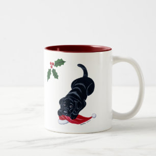 Black Labrador Puppy & Santa Hat Kerstmis Tweekleurige Koffiemok