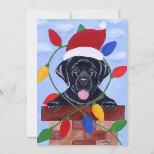 Black Labrador Puppy Santa Kerstmis Kaart (Voorkant)