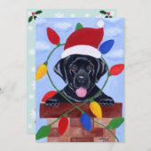 Black Labrador Puppy Santa Kerstmis Kaart (Voorkant / Achterkant)