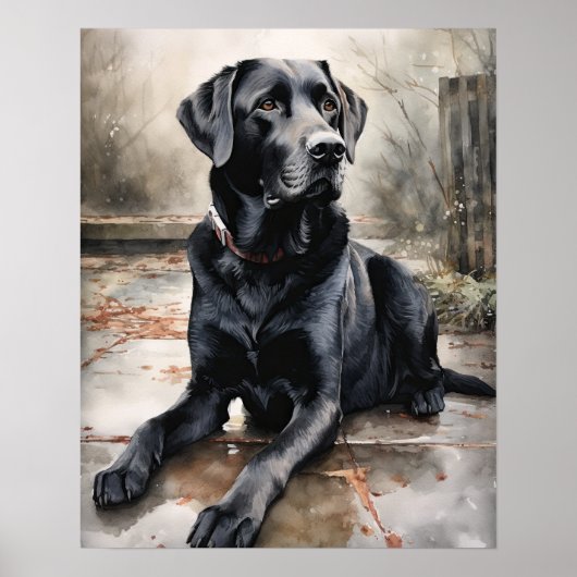Black Labrador Retriever Dog Art Imprimer Poster (Devant)