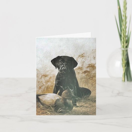 BLACK LABRADOR RETRIEVER DOG & DECOY DUCK ~ CARD KAART (Voorkant)