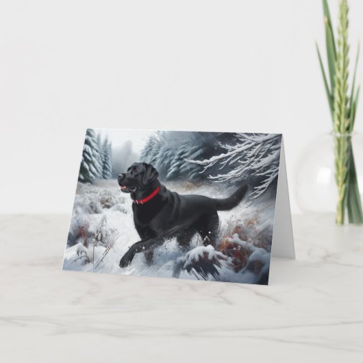 Black Labrador Retriever Dog in de Snow Kaart (Voorkant)