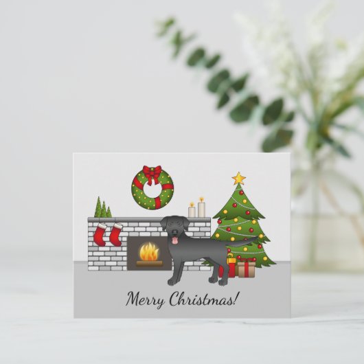 Black Labrador Retriever - feestelijke kerstruimte Briefkaart (Staand voorkant)