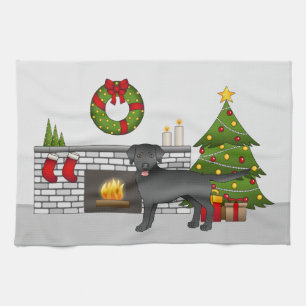 Black Labrador Retriever - feestelijke kerstruimte Theedoek