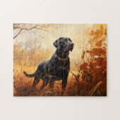 Black Labrador Retriever in de herfst landschap Legpuzzel (Horizontaal)