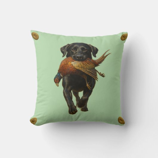 Black Labrador Retriever & Pheasant throw cushion Kussen (Voorkant)