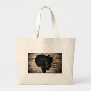 Black Labrador Retriever Puppy op hout Grote Tote Bag