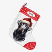 Black Labrador Retriever Santa Hat Grote Kerstsok (Voorkant (Hangend))