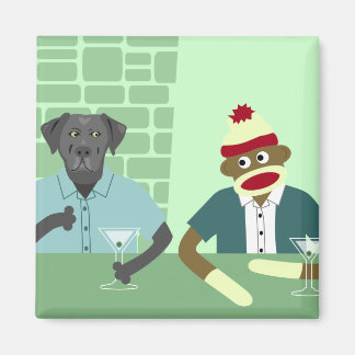 Black Labrador Retriever & Sock Monkey Magneet